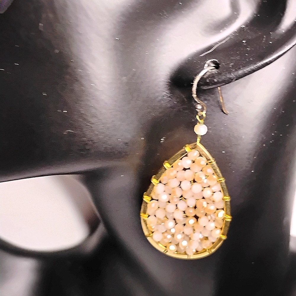 Gold Tone‎ Faceted Bead Tear Drop Earrings